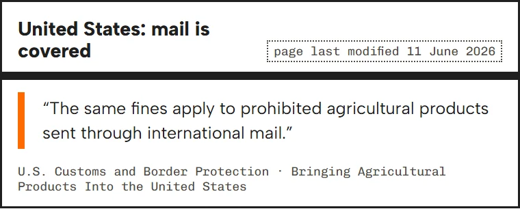 Quote card: CBP says the same fines apply to prohibited agricultural products sent through international mail